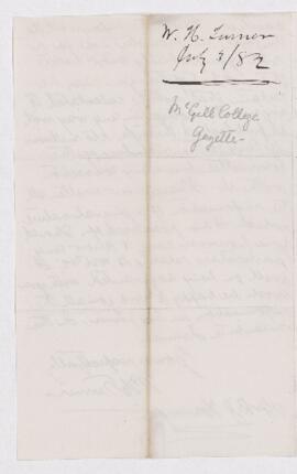 Letter from W.H. Turner to B.J. Harrington, written from Montreal.
