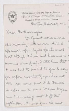 Letter from Frank Adams to B.J. Harrington, written from Ottawa.