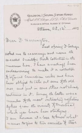 Letter from Frank Adams to B.J. Harrington, written from Ottawa.