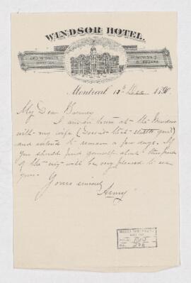 Letter from "Army" to "Burney" (B.J. Harrington), written from Montreal.