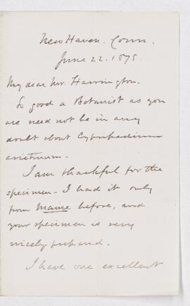 Letter from D.C. Eaton to B.J. Harrington thanking him for a specimen.