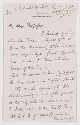 Letter from S.G. Kirchhoffer