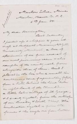Letter from J. Fraser Torrance to B.J. Harrington, written from Marlow Silver Mine.