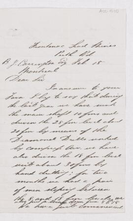 Letter from Julius Miles to B.J. Harrington, written from Frontenac Land mine.
