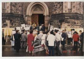 SCENE: PEOPLE GATHER OUTSIDE PARLIAMENT FOR REDRESS RALLY