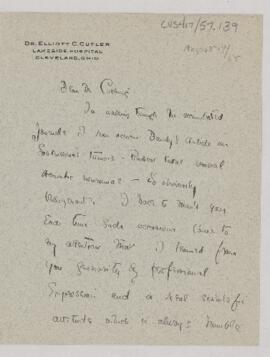 Letter to Harvey Cushing, August 19, 1925