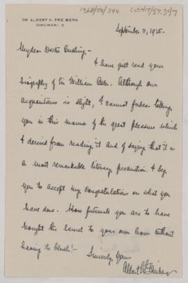 Letter to Harvey Cushing, September 11, 1925