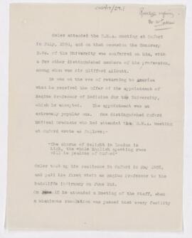 Account of Osler's Oxford appointment