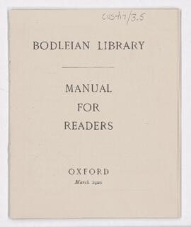Bodleian Library: Manual For Readers