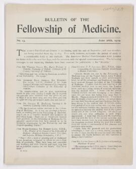 Bulletin of the Fellowship of Medicine, No.13.