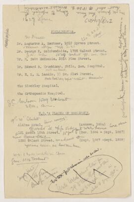 Cushing's notes, Osler in Philadelphia, 1884-1889