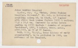 Osler Library catalogue card for W.O.’s diary