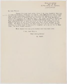 Letter to William Osler, December 15, 1898