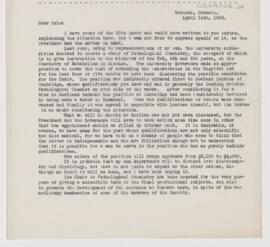 Letter to William Osler, April 14, 1908
