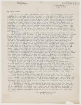 Letter to William Osler, July 9, 1885