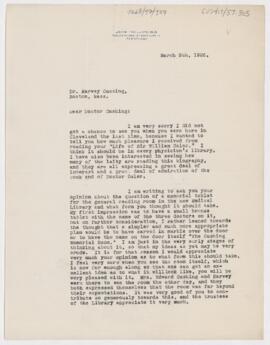 Letter to Harvey Cushing, March 8, 1926