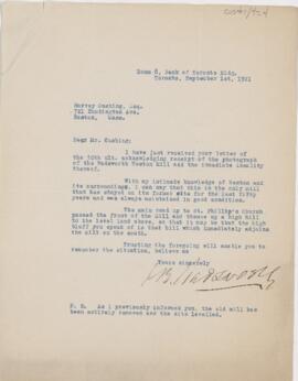Letter to Harvey Cushing, September 1, 1921