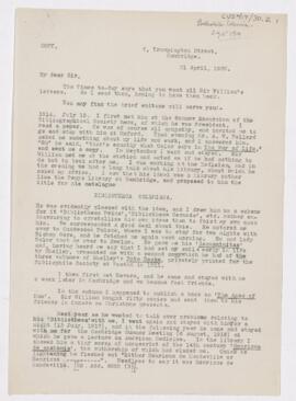 Letter to Harvey Cushing