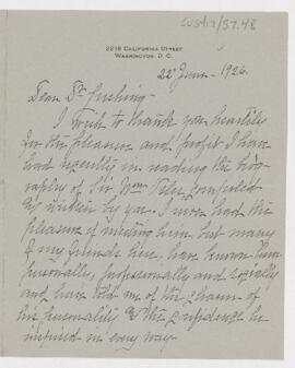 Letter to Harvey Cushing, June 22, 1926