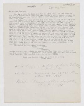 Letter to William Osler, September 23(?), 1872