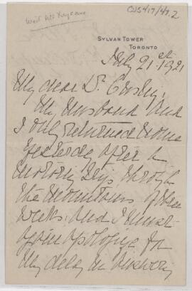 Letter to Harvey Cushing, July 21, 1921