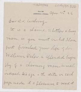 Letter to Harvey Cushing, April 11, 1926
