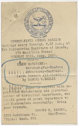 Letters and postcards on life of Simon McTavish
